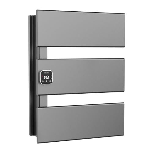 L Series Electric Towel Warmer for Bathroom, 3 Panel, Gun Gray | Thermo Control and Timer, Fast Heat in 3 Mins, Dry Towels in 4 hrs, Memory Function, Work with Smart Plug, Left-Wiring - color: Gun Gray, size: 3 Panel