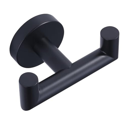 Shower Towel Hook, Wall Mount Robe Hook Holder, Matte Black | Stainless Steel Material, Double Hooks Design, Rust-Resistant, Strong Load-bearing Capacity - color: Matte Black