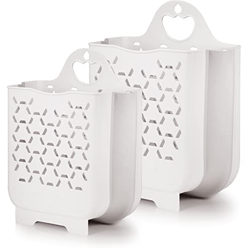 Laundry Basket Collapsible Laundry Hamper 2 Packs Clothes Hamper Portable Dirty Clothes Basket Smart Saving Space Hampers for Laundry Dorm Room Ventilated Design (White)