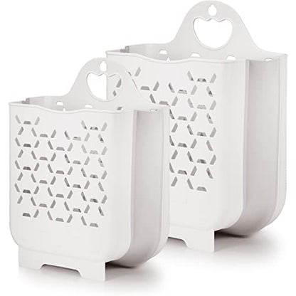 Laundry Basket Collapsible Laundry Hamper 2 Packs Clothes Hamper Portable Dirty Clothes Basket Smart Saving Space Hampers for Laundry Dorm Room Ventilated Design (White)