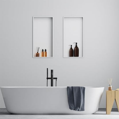 Achelous Stainless Steel Insert Shower Niche 24" X 12" NO Tile Needed, Bathroom Wall Niche Recessed Shower Shelf Organizer, Wall-Inserted Niche Recessed Shower Caddy, Matte White - color: Matte White, size: 24" X 12"