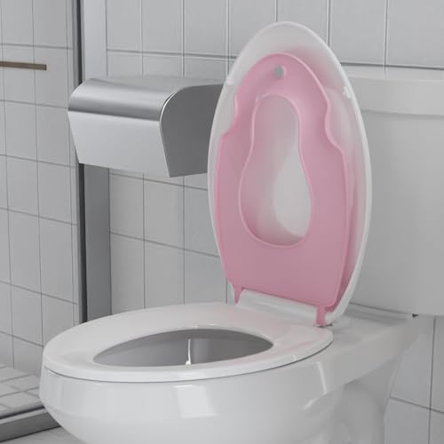 19" Elongated Toddler Toilet Seat, Built-In Potty Training Seat with Soft Quiet Close Non-Slip Design, Magnetic Kids Seat and Cover for Family Bathrooms, Durable and Easy to Clean,Pink - color: Pink, with Toddler Seat, size: Elongated (19″)