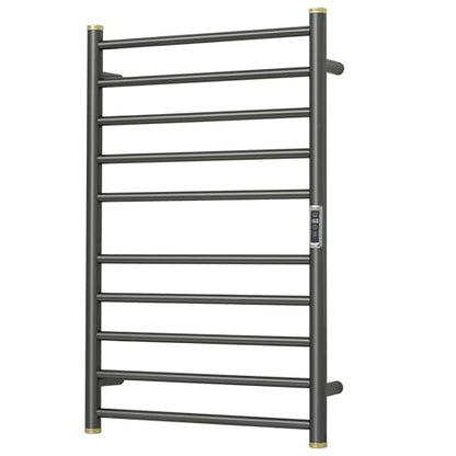 Electric Towel Warmer Rack,Heating Towel Warmer,Timer & Temperature Control,Wall-Mounted Plug-in for Bathroom,Brushed Gungrey,Stainless Steel,10-Bar(31.5x20.08x4.41in) - color: Round-matte Gungrey With Gold Top, size: 10 Bars