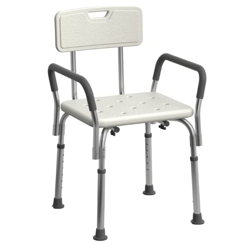 Medline Shower Chair Seat with Padded Armrests and Back | Heavy Duty Shower Chair for Bathtub | Slip Resistant Shower Seat with Adjustable Height | Shower Chair for Inside Shower with 350 lb Capacity - color: White, size: Pack of 1