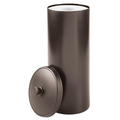iDesign Freestanding Bathroom Toilet Paper Storage Holder, 2-Pack, Bronze | With Lid, Holds 3 Extra Rolls - color: Bronze, size: Pack of 2, style: Lid with Handle