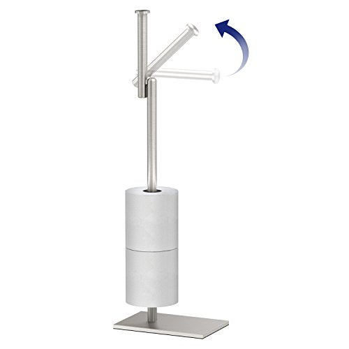 Gatco 1443SN Modern Square Base Toilet Paper Holder Stand with Storage, Satin Nickel, 21.13"H - color: Satin Nickel
