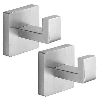 Heavy Duty Stainless Steel Towel Hooks, Wall Mounted Square Robe Hooks for Bathroom, Kitchen, Bedroom, Hotel Brushed Nickel 2 Pack - color: Brushed Nickel