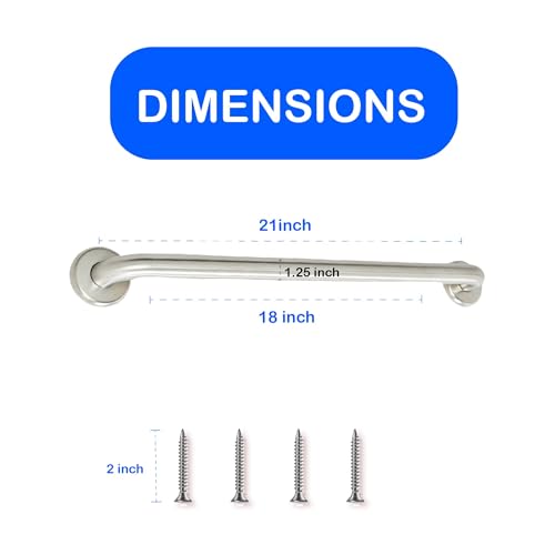 18” Shower Handle Knurled Grip | 304 Stainless Steel Grab Bars for Bathtubs and Showers | Brushed Nickel ADA Standard Hand Rails for Seniors, Children, Injured People | Supports Upto 400lbs - size: 18 in. Knurled Grip