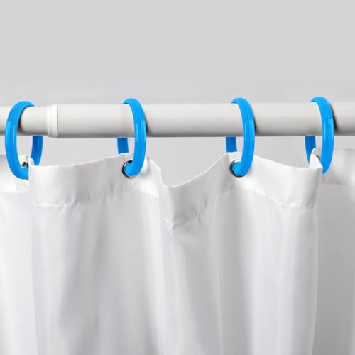 Blue Shower Curtain Hooks - 12 Pcs Circular Plastic Shower Curtain Rings for Bathroom - O Shaped Blue Shower Hooks Rings for Shower Curtain Rod - color: Blue