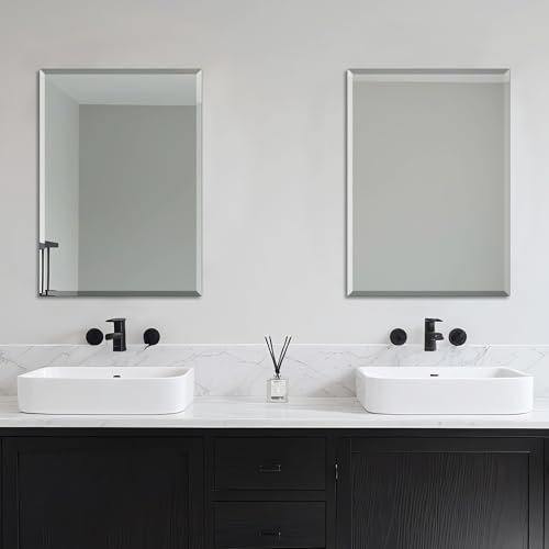 Ruomeng Wall Mirror Beveled Edge Frameless Mirror 20” x 28“ Wall Mounted Mirror for Bathroom Vanity and Entryway - size: 28"L x 20"W