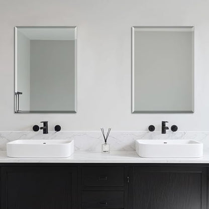 Ruomeng Wall Mirror Beveled Edge Frameless Mirror 20” x 28“ Wall Mounted Mirror for Bathroom Vanity and Entryway - size: 28"L x 20"W