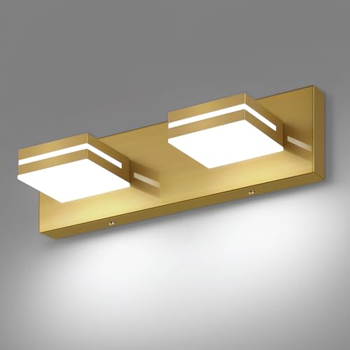 SineRise LED Modern Bathroom Vanity Light Fixtures, Modern Acrylic Bathroom Wall Lighting Fixtures Over Mirror, 2-Light, 15.5-Inch, Brass, White - color: Brass, White, size: 2-Light, 15.5-Inch