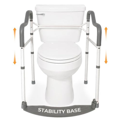 Stander Wonder Toilet Safety Rails for Seniors, Adjustable Detachable Toilet Frame with Padded Handles for Elderly Adults, Foldable Handicap Support Rail with Footrest, Fits Any Toilets