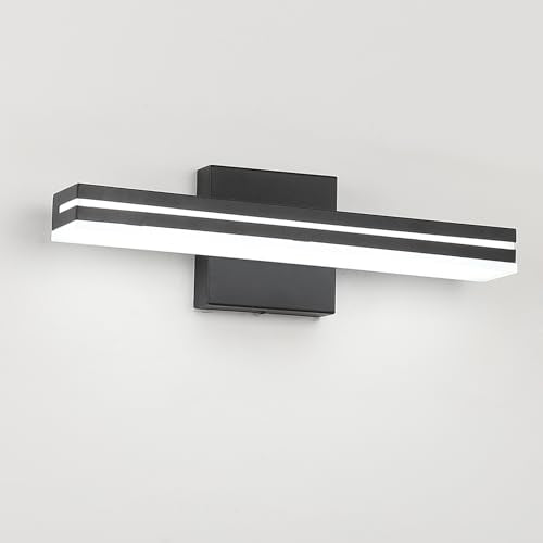 SineRise 16-Inch LED Modern Bathroom Vanity Light Bar, Matte Black Modern Acrylic Bathroom Wall Lighting Fixtures Over Mirror (Cool White 6000K) - color: Black-Cool White, size: 16-Inch