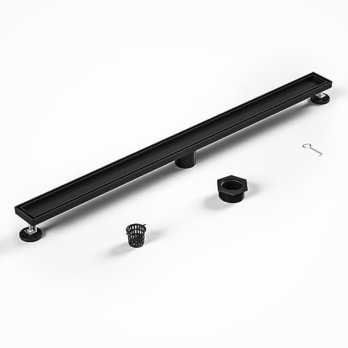 Linear Shower Drain 36" Matte Black 304 Stainless Steel | Fast Drainage | Tile Inserted | Stainless Floor Drain Grate | Hair Strainer | Drain Key | The Upgrade for Your Bathroom - size: 36 Inch