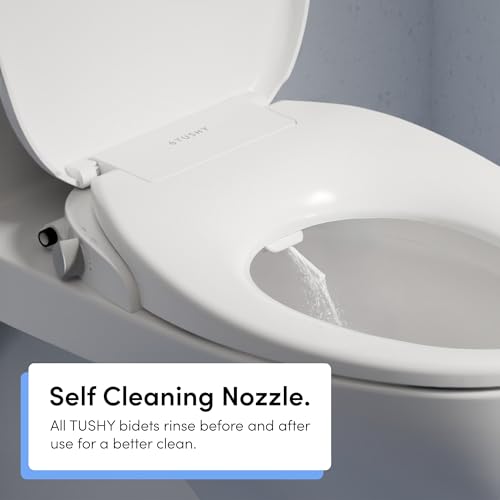 TUSHY Oasis Non-Electric Warm Water Bidet Seat, Elongated, Platinum Knob | Self-Cleaning Dual Nozzles, Adjustable Temperature and Pressure, Soft-Close Lid, 10 Minute DIY Install, Sink Access Required - color: White/Platinum, style: Dual Temp - Elongated S