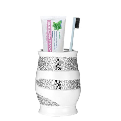 Zahari Home Sinatra Bath Tooth Brush Holder Modern Tooth Brush and Toothpaste Holder, White - color: White, size: 4.25" x 3" x 3" Tooth Brush Holder