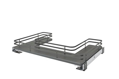 Rev-A-Shelf Solid Surface U-Shape Pullout Organizer for Sink Base Cabinets w/Soft-Close - size: 32.69"W x 21.54"D x 5.07"H