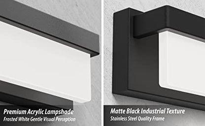 LED Bathroom Vanity Light Fixture Over Mirror 16.5 inch Modern Rectangle Black Matte Metal Lighting Bar 4000K Daylight Wall Sconce (Black) - color: Black, size: 16 inch