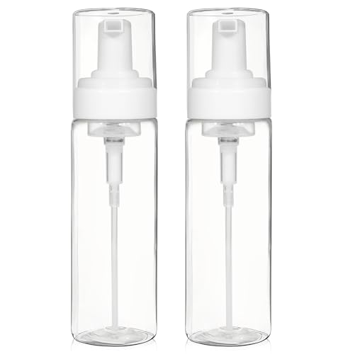2PCS 200ml/7oz Foam Pump Bottles, Travel Size Foaming Dispenser | Reusable travel foam pump bottles for hand soap, lash cleanser, shampoo & body wash