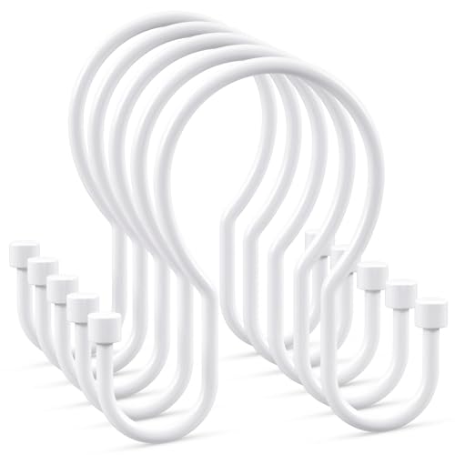 Shower Curtain Hooks, Simple Shower Curtain Rings, Sturdy Shower Curtain Hangers, Double Hook Shower Curtain Hooks, Smooth Gliding Metal Shower Hooks for Shower Curtain (White, 12 Pack) - color: White, size: 12 Pack