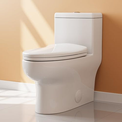 HOROW HR-ST076WD Dual Flush Elongated Toilet with Soft Close Seat, High-Efficiency Supply, Standard Bathroom Toilet 12" Rough-In, White Finish - color: Standard White with Dual Flush, size: 12" rough in
