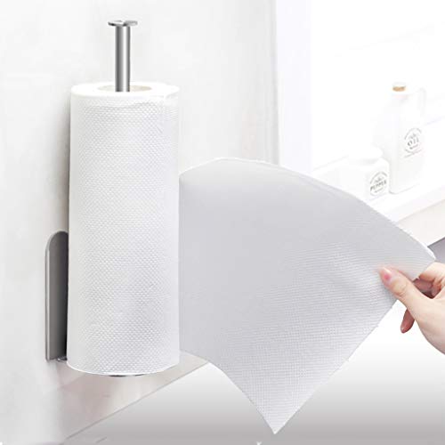 Paper Towel Holder, Stainless Steel Freestanding Self-Adhesive or Drilling Wall Mount Paper Towel Holder,Matte Black Toilet Paper Holder for Countertop Home Fridge Kitchen Bathroom
