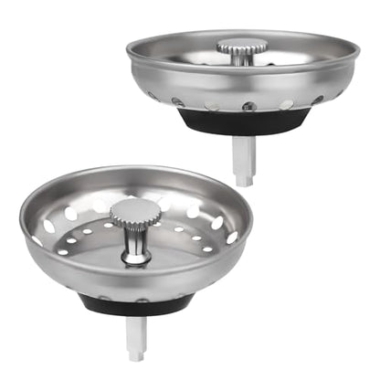 2 Pack - Kitchen Sink Strainer and Stopper Kit Basket - Replacement for US Standard 3-1/2 Inch Kitchen Sink Drain - 304 Stainless Steel Basket with Knob - Rubber Sink Stopper Bottom