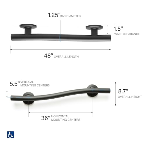 Seachrome 48" Designer Wave Shaped Shower Grab Bar, Matte Black (GW-3548-QCR-MB) - color: Matte Black, size: 48