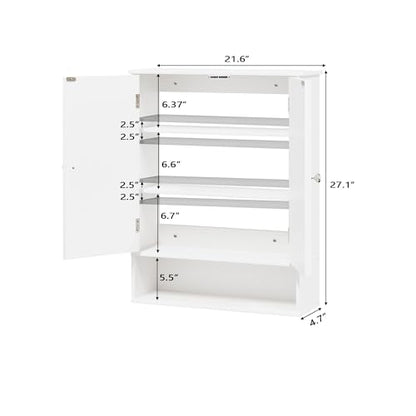 Bathroom Wall Cabinet, Over Toilet Storage Medicine Cabinet with 2 Doors and Adjustable Shelf, Small Above Toilet Bathroom Cabinet with Open Shelf (White, 4)