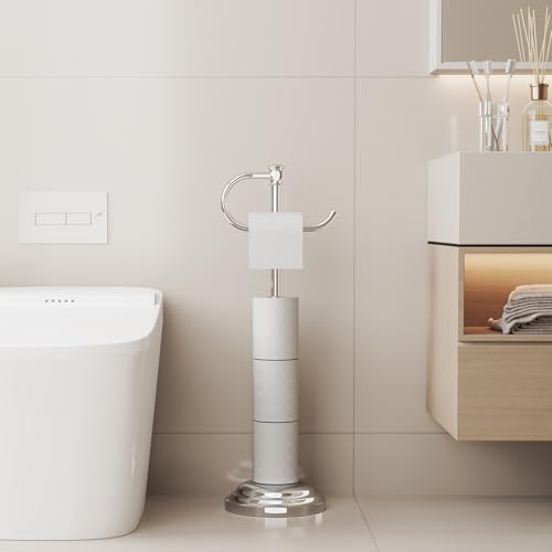 Toilet Paper Holder Floor Stand, Bathroom Freestanding Chrome | Toilet Tissue Roll Holder, Free Standing Rack with Storage, Weighted Base Accessories, SUS304 Stainless Steel Rustproof - color: Chrome