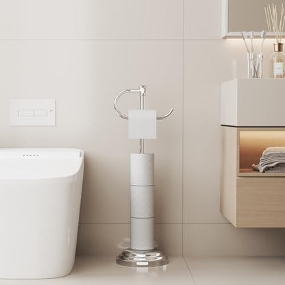 Toilet Paper Holder Floor Stand, Bathroom Freestanding Chrome | Toilet Tissue Roll Holder, Free Standing Rack with Storage, Weighted Base Accessories, SUS304 Stainless Steel Rustproof - color: Chrome