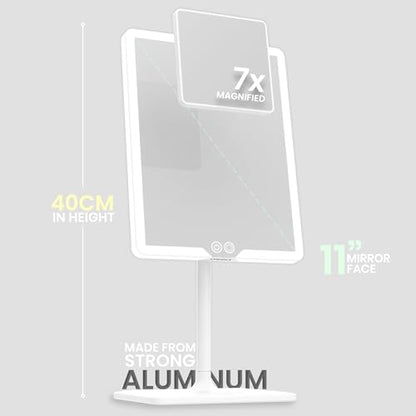 Orbit LED Vanity Mirror with Lights, 7X/1X Magnification, Dimmable & USB-C Rechargeable Tabletop Mirror (Alpine White) - color: Alpine White