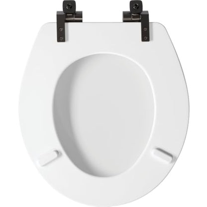 Mayfair Bennett Toilet Seat with Matte Black Hinges, Slow Close Wood Seat, Secure Metal Hinges, Easy Install, Made in USA, Round, White - color: Matte Black, size: Round