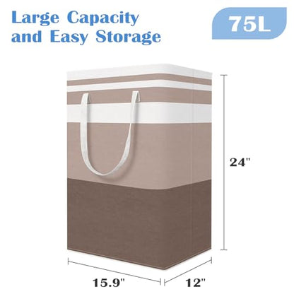 BlissTotes 3-Pack Laundry Basket, Collapsible Laundry Hamper, Khaki, 75L | Laundry Clothes Hamper, Hampers for Bedroom, Freestanding Hamper with Handles, Clothes Laundry Basket - color: Khaki, size: 75L