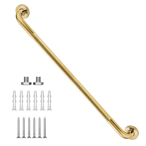 Brushed Gold Grab Bars 36 Inch, 1.25" Dia 304 Stainless Steel Safety Bar, Anti Slip Knurled Bathroom Grab Bars, Wall Mount Handrail Shower Grip Handle for Handicap Seniors Elderly Injury Assist Bath - color: Gold, size: 36 Inch