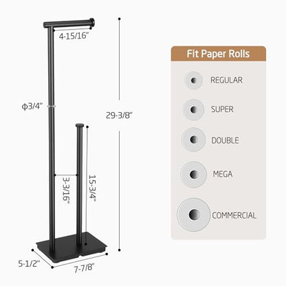 KES Toilet Paper Holder Stand with Weighted Base, Matte Black, 29.5" H | SUS304 Stainless Steel, Rustproof, Anti-Slip Pads, Fits Most Household Rolls, Easy Assembly, Bathroom, Modern Design - color: Matte Black
