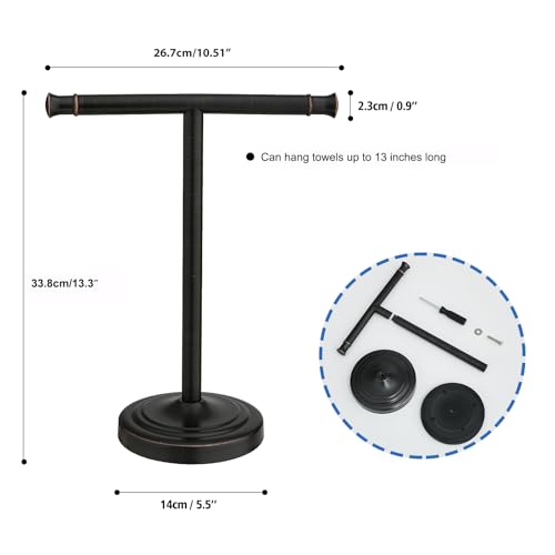 RUMOSE Oil Rubbed Bronze Hand Towel Holder Stand Countertop Towel Rack | 13 Inch Bathroom Kitchen Vanity T-Shape Towel Stand Free Standing Stainless Steel Towel Bar Towel Ring - color: Oil Rubbed Bronze