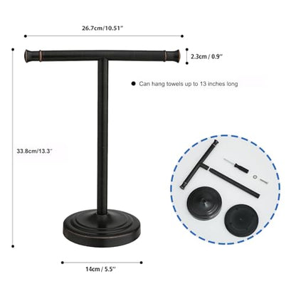 RUMOSE Oil Rubbed Bronze Hand Towel Holder Stand Countertop Towel Rack | 13 Inch Bathroom Kitchen Vanity T-Shape Towel Stand Free Standing Stainless Steel Towel Bar Towel Ring - color: Oil Rubbed Bronze