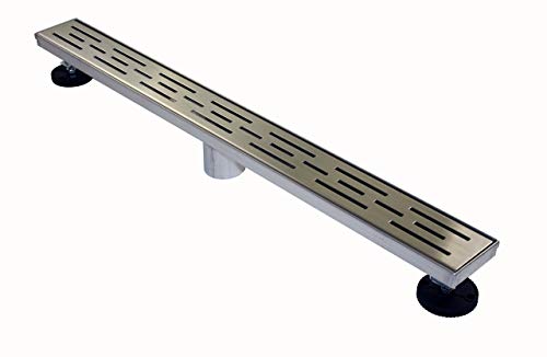 ZA Linear Shower Drain - 30 Inch Brick Pattern - Brushed Stainless Steel - Hair Strainer - Leveling Feet - Threaded Adapter - Sleek and Modern Design - size: 30 inch