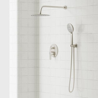 Gabrylly Shower System, Shower Faucet Set with Pressure Balance Shower Valve, 10" Rain Shower Heads with Handheld Spray, Wall Mounted Shower Fixtures, High Pressure Shower Head Set, Brushed Nickel - color: Brushed Nickel, style: 10 Inches-Without Tub Spou