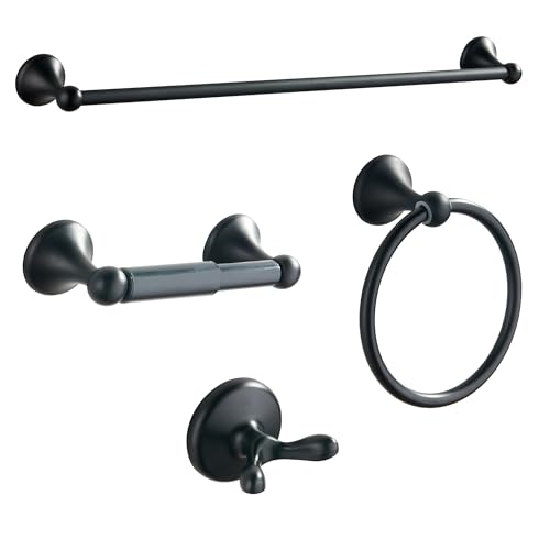 BGL Bathroom Accessory Set, Matte Black Adjustable Expandable Towel Bar 4-Piece Bathroom Hardware Set Wall Mounted Robe Hook Toilet Paper Holder Towel Ring Towel Bar - color: Matte Black