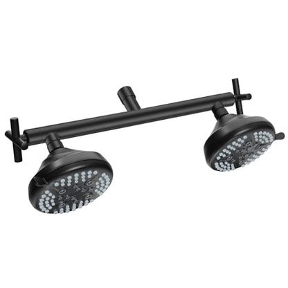 Double Shower Head with Shower Head Shut-Off Valve,High Pressure 4 Setting Dual ShowerHead System For Couples,2 Person Shower Manifold Built-in Valve,2 Shower Sprayers Combo,Matte Black,AB1MG - color: Matte Black, size: 7.5