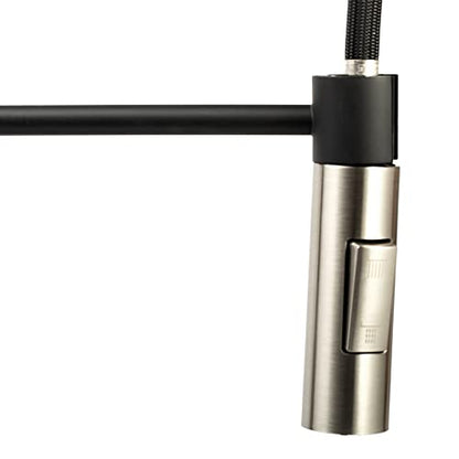 Dura Faucet DF-MK504SLK-MBSN RV Pull-Down Kitchen Faucet (Matte Black) | High-arc spring pull-down kitchen faucet for RV and camper galleys. Matte Black and Satin Nickel finish. - color: Matte Black / Brushed Satin Nickel