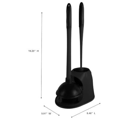 Bath Bliss 2-in-1 Toilet Plunger and Bowl Brush Combo Caddy Set Black Color | Heavy Duty Bathroom Cleaning Tools | Space Saving Storage Holder