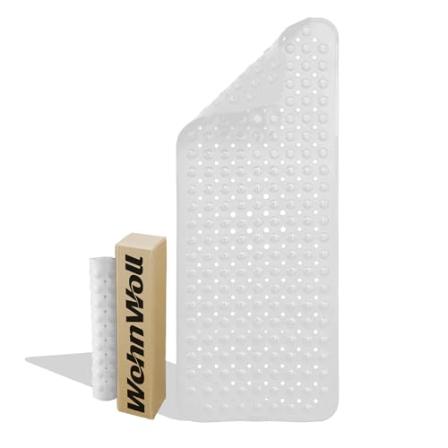 Non-Slip Bath Tub Mat, Extra Large 40x16 Inch Shower Mat with Suction Cups & Drain Holes, Quick Dry Soft Mat for Bathroom Floor Safety, Bubble Style, White - color: White