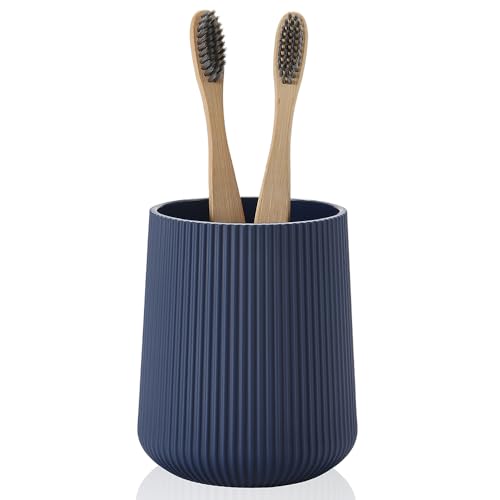 YAUKPH Navy Blue Striped Toothbrush Holder | for Electric Toothbrushes Bathroom Organizer Cup for Toothpaste Kids & Adults - color: Blue Ribbed