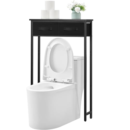 MOHOPE 2-Tier Over The Toilet Storage with 2 Fabric Drawers, Freestanding Above The Toilet Storage Cabinet, Space Saver Metal Over Toilet Bathroom Organizer Shelf for Small Space, Black - color: Black