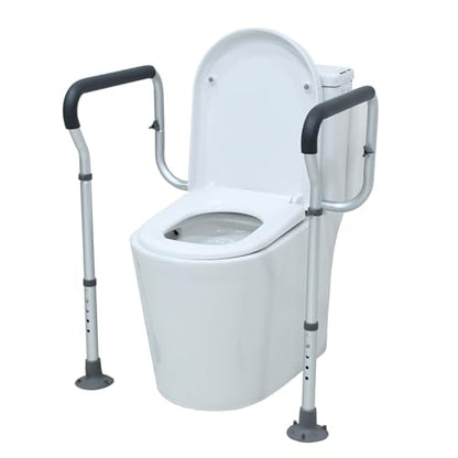 Toilet Handle Safety Rail for Senior, Aluminum Toilet Safety Frame | 250-lb. Capacity, Padded Armrests, 26" to 30" Adjustable Height, 19.7" to 24.6“ Adjustable Width