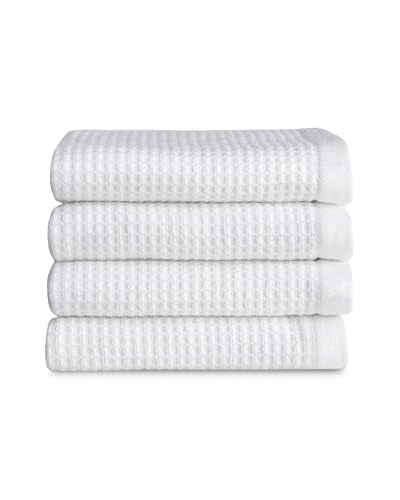 Cozy Earth Waffle Washcloths, Mini Textured Waffle Weave Pattern | 60% Cotton 40% Viscose from Bamboo Washcloths 13 x 13 Inches, Soft and Absorbent Terry, 4 Pack - color: White, size: Washcloth